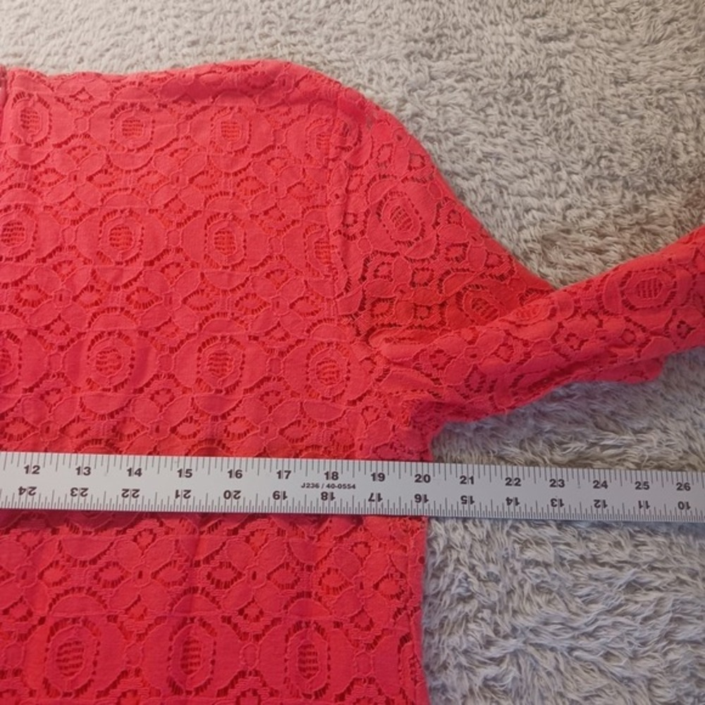 Talbots Geometric Lace Blouse Womens XL Coral Red 3/4 Sleeve Lined Pullover‎ Top - Picture 4 of 7